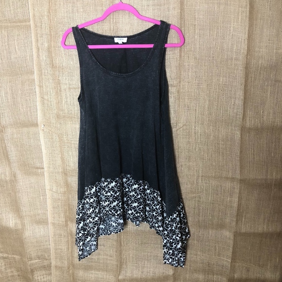 Umgee Tops - Umgee SZ M Black Tunic Top Acid Wash Festival Tank